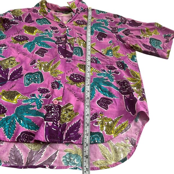 Vintage Ashleigh Morgan Womens Crop Hawaiian Shirt Pink Medium Tropical Resort‎ - Picture 10 of 12
